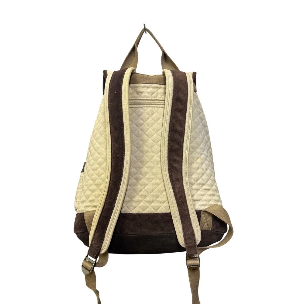 Vera‎ Bradley Quilted Canvas Suede Trim Backpack Cream Brown Boho Rucksack